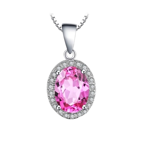 Bright Pink Sapphire Pendant Handcrafted in Sterling Silver 925 - Picture 4 of 10
